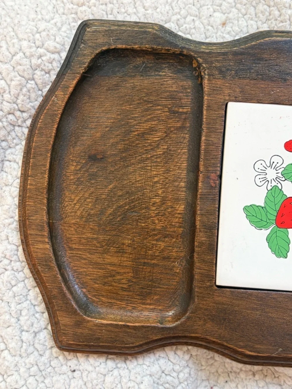 Vintage Ceramic Strawberry Tile Wooden Serving Tray Platter Cottagecore Decor